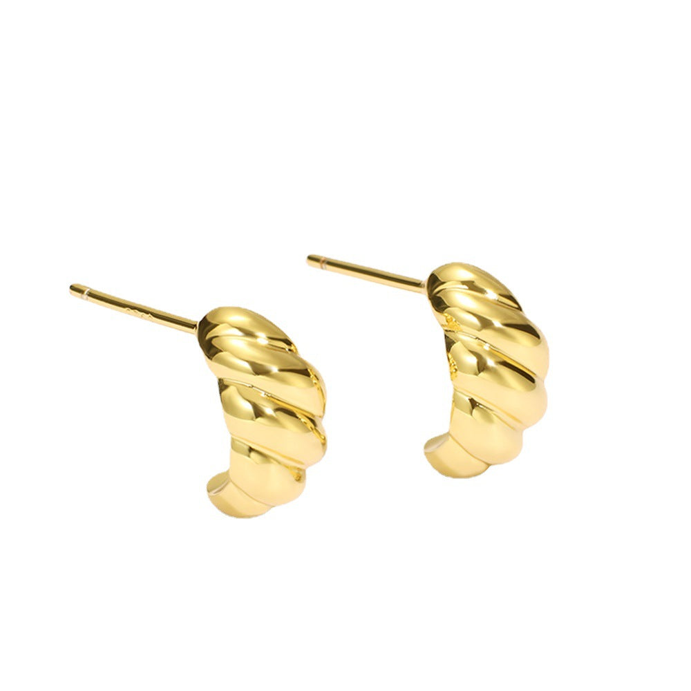 E0059Wind gold Ox Horn Earrings for Women, Plain Gold Vintage Earrings, Copper Gold-Plated Jewelry