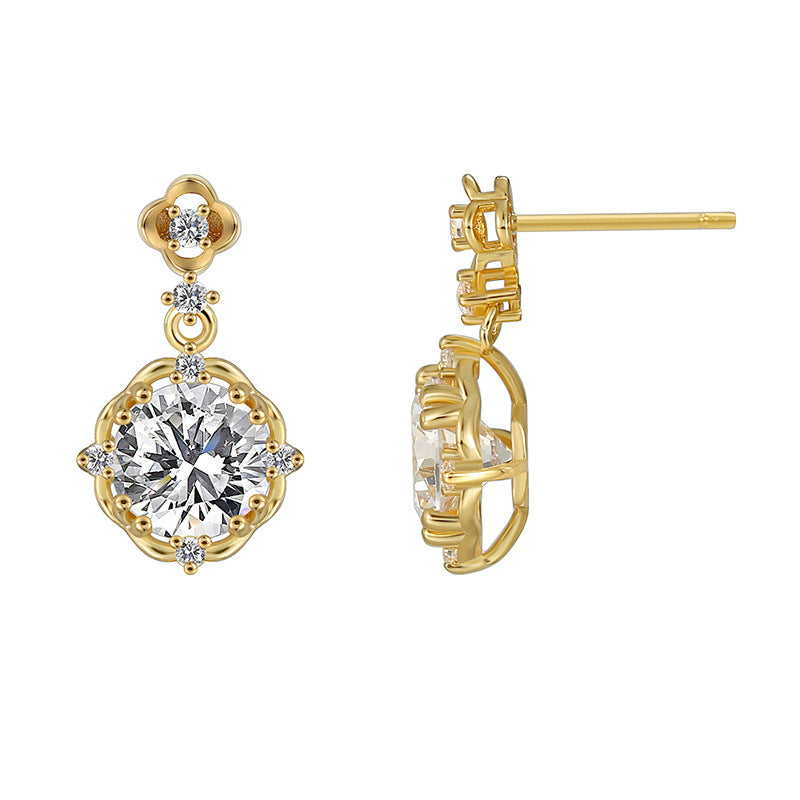 E0544 Fashion Simple Design Earrings for Women Copper Gold Plated New Zircon Stud Earrings