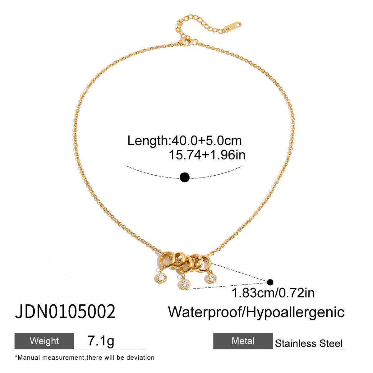 2H18K Gold Stainless Steel Rhinestone Necklace Accessories Women's Non-Fading Necklace
