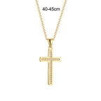 N0313 American Style Inlaid Diamond Cross Zircon Necklace for Men Copper Plated18K Gold Pendant Double Layer Clavicle Chain