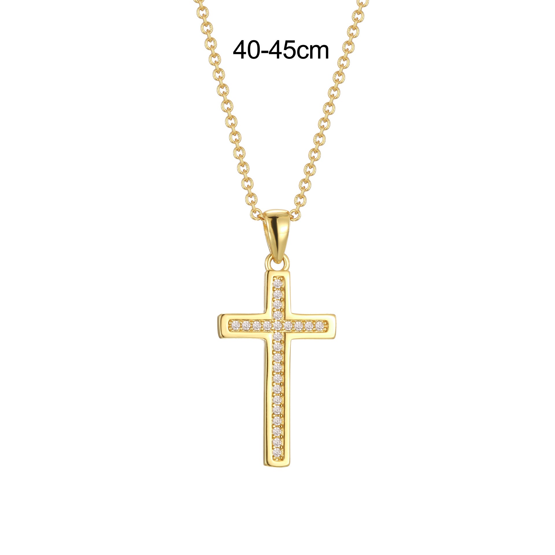 N0313 American Style Inlaid Diamond Cross Zircon Necklace for Men Copper Plated18K Gold Pendant Double Layer Clavicle Chain