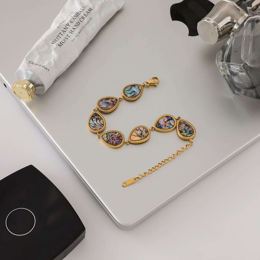 2H18K Stainless Steel Abalone Shell Bracelet Ring Non-Fading Jewelry