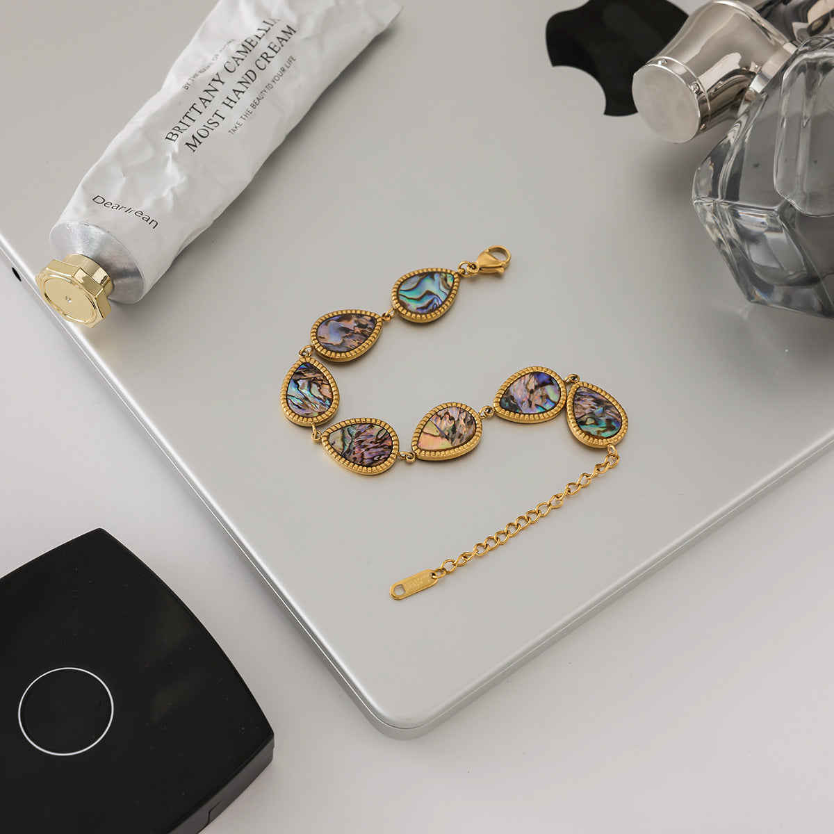 2H18K Stainless Steel Abalone Shell Bracelet Ring Non-Fading Jewelry