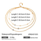 18K Gold Stainless Steel Triple Beaded Loop Chain Braided Chain Three-Layer Necklace Same Style Beach Jewelry