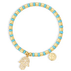 B0289 Palm-shaped copper-plated14k Gold Beaded Inlaid Turquoise Fashion Bracelet