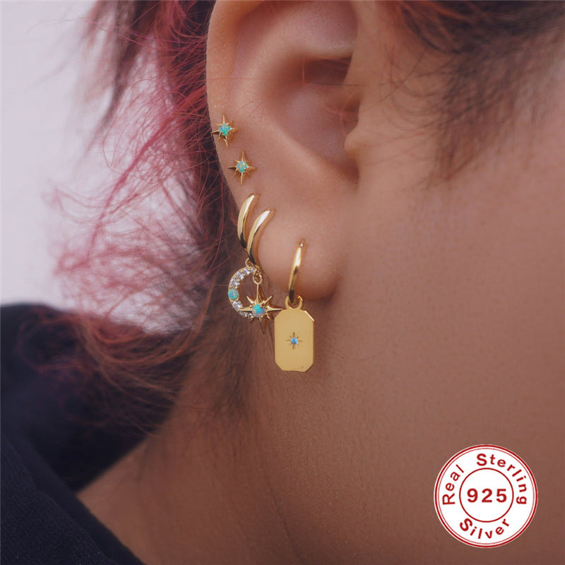 Crystal-Set Opal 925 Sterling Silver Earrings — cubic zirconia setting detail