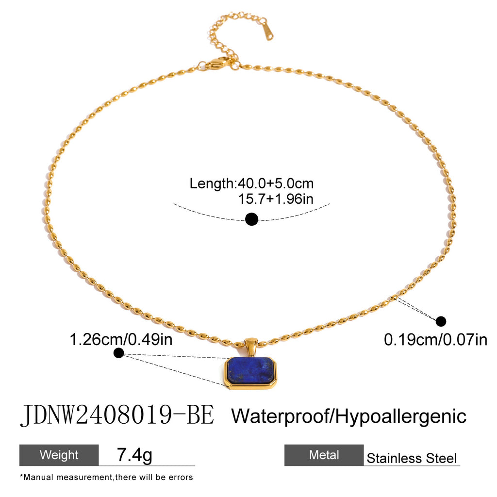 Stainless Steel Geometric Tiger Eye Natural Stone Pendant Necklace Design Sense Jewelry