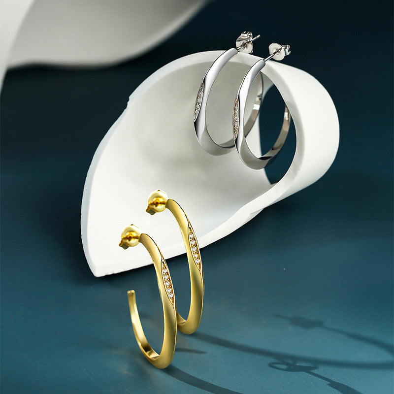 Vintage Exaggerated Circle Earrings for Women, Minimalist Style, Autumn and Winter Diamond-Studded Ear Jewelry925Silver Needle New Round Earrings