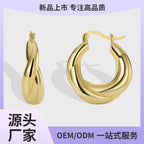 E0486 Fashionable Simple Versatile Earrings for Women Brass Gold-Plated Geometric Irregular Hoop Earrings