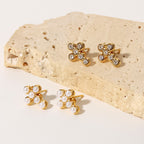 2H  Stainless Steel Earrings with Inlaid Diamonds/Pearl Cross Stud Earrings Women's Fashion Versatile Earrings