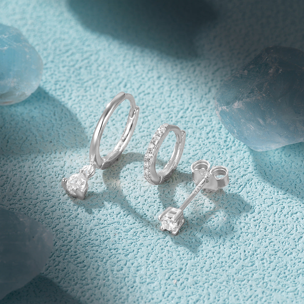 925Sterling Silver Daily Matching Diamond Set Earrings Women's Classic Hot Selling Earrings Earrings