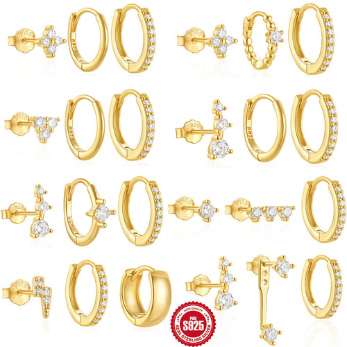 Classic 925 Sterling Silver Hoop Earring Set — front view