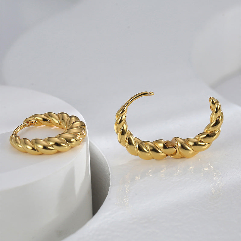 E0589 New Creative Design Earrings for Women, Braided Hoop Baguette Style Earrings