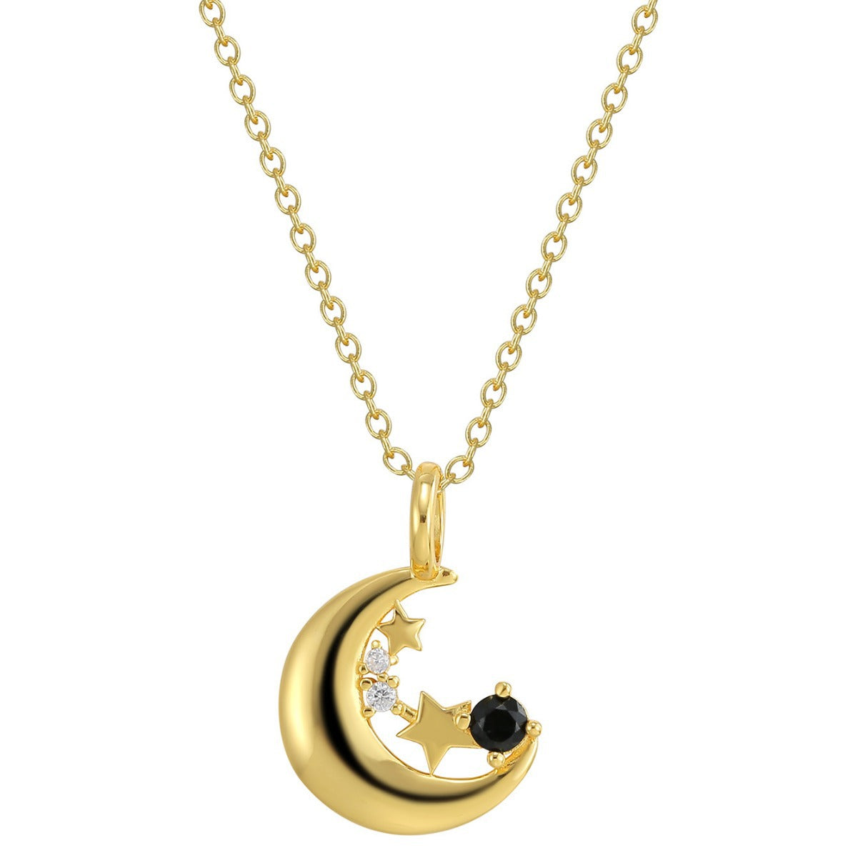 Sterling Silver Star Moon Pendant Necklace