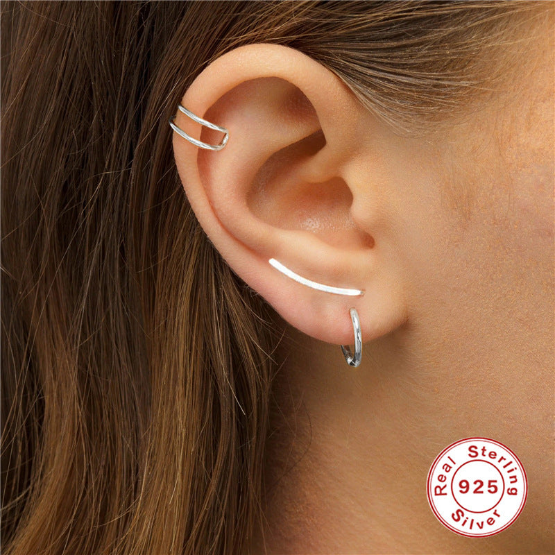 S925Pure Silver Minimalist Line Ear Hooks Ear Studs Ear Jewelry Hot-Selling Earrings Ear Clips