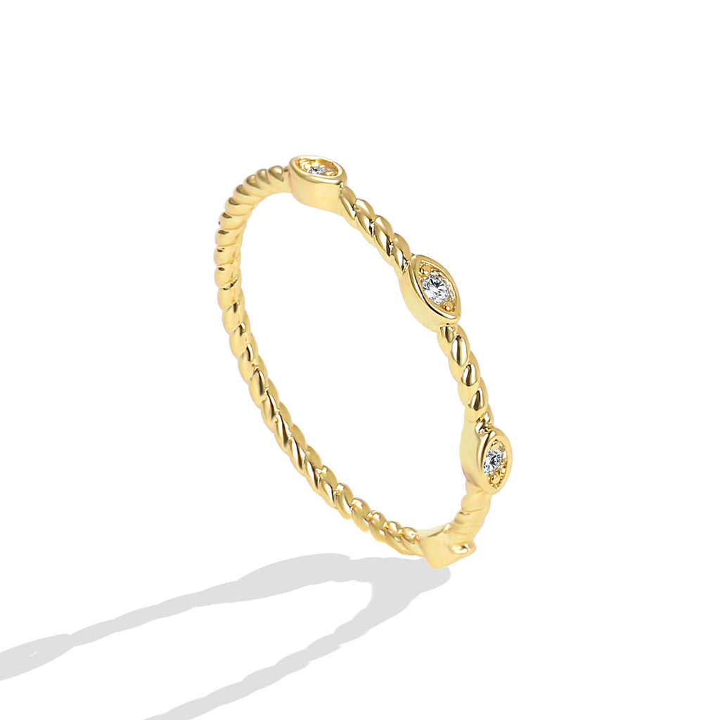 R0267  Twisted Copper Inlaid Zirconia Real Gold Plated Ring Minimalist Personality Ring for Women Trendy