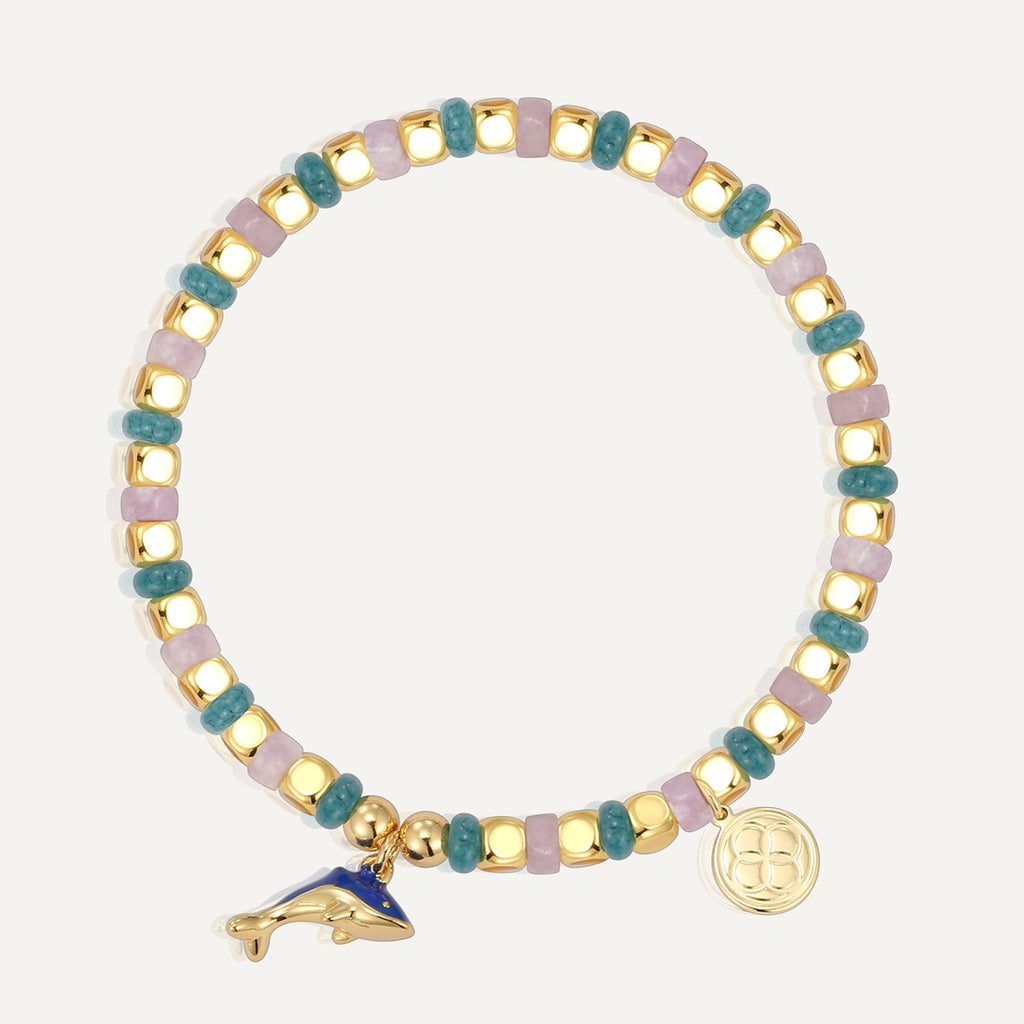 B0310 Leisure Vacation Dolphin Pendant Bracelet Ocean Chalcedony Beaded