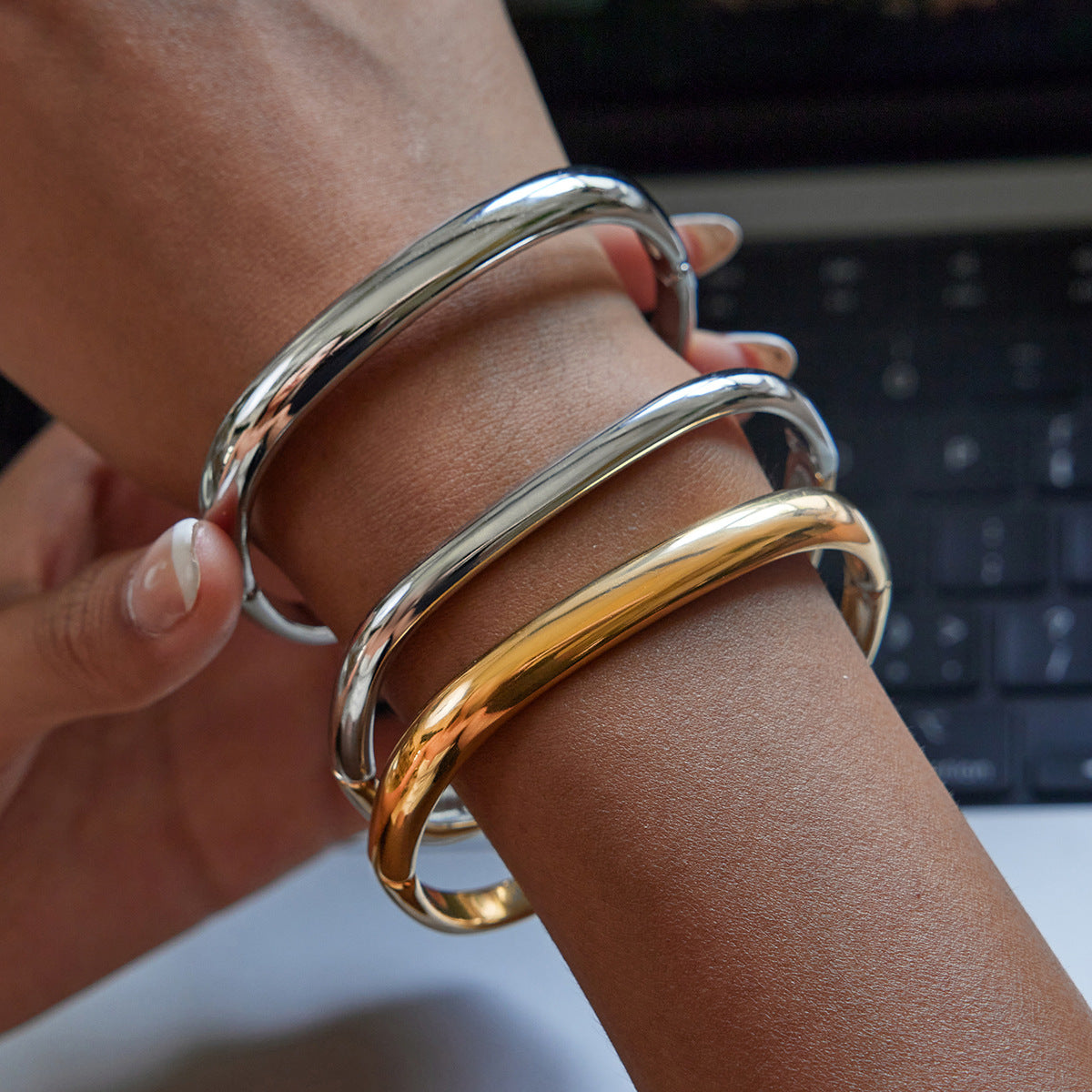 Stainless Steel Simple Square Bracelet Fashion Metal Buckle Vintage Bangle