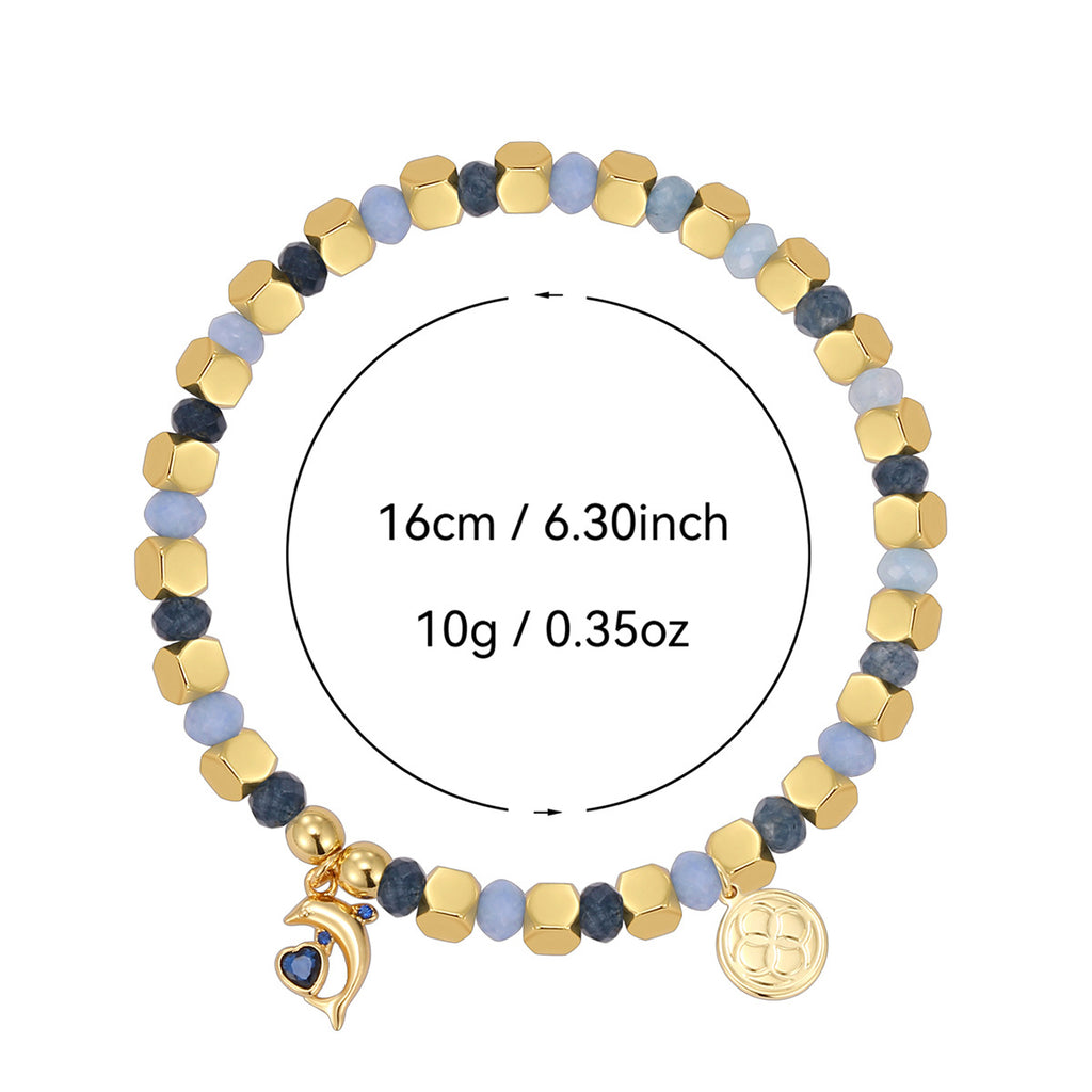 B0327 Ocean Vacation Dolphin Heart Zircon Beaded Bohemian Chalcedony Bracelet