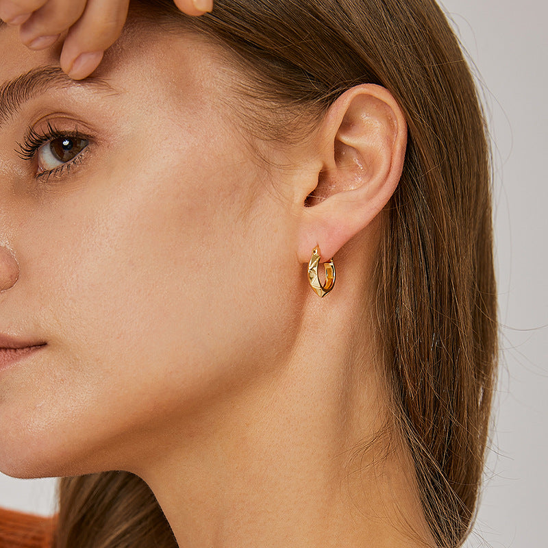 E0390 Vintage Distressed Faceted Earrings for Women Geometric Cut Minimalist Hoop Earrings