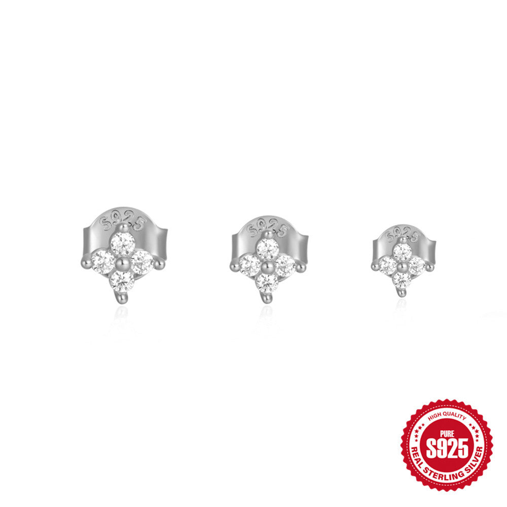 S925Sterling Silver Small Flower Stud Earrings Fashion Hot-Selling Simple Style Pure Silver Earring Set