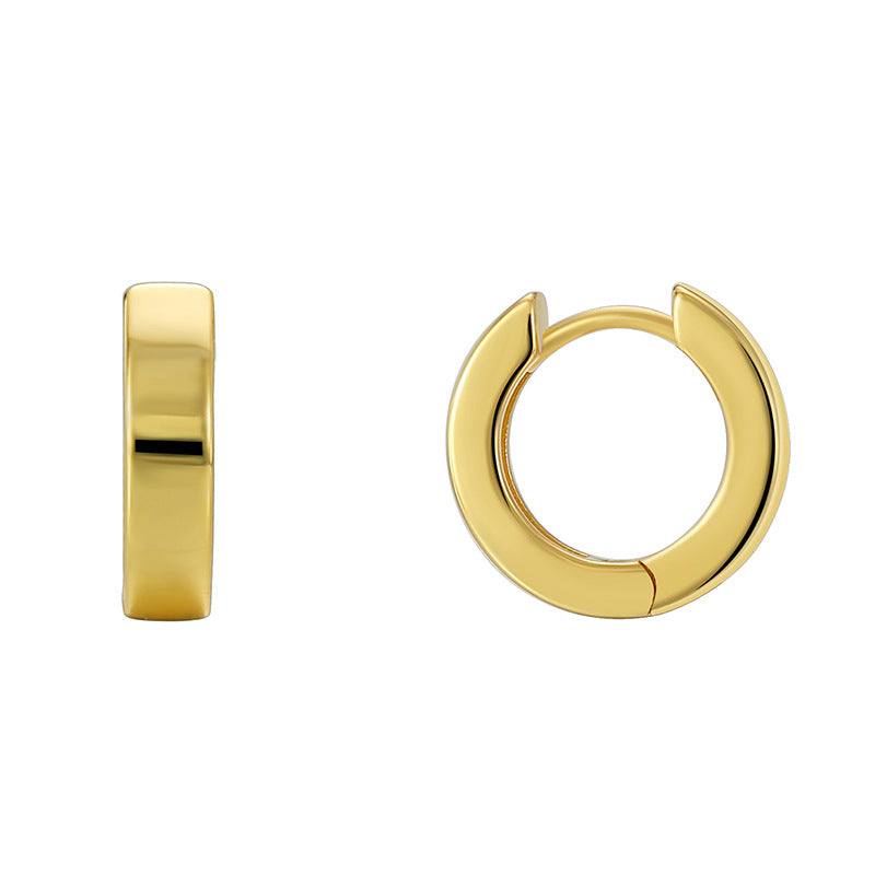 E0596 Classic Round Smooth Minimalist Earrings for Women Brass Gold-Plated Simple Hoop Vintage Ear Clips