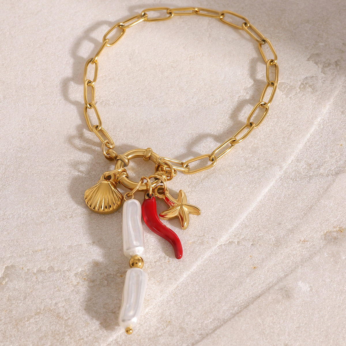 2H Stainless Steel Ocean Sailor Buckle Necklace Design Pearl Pendant Necklace Fashion Jewelry for Women