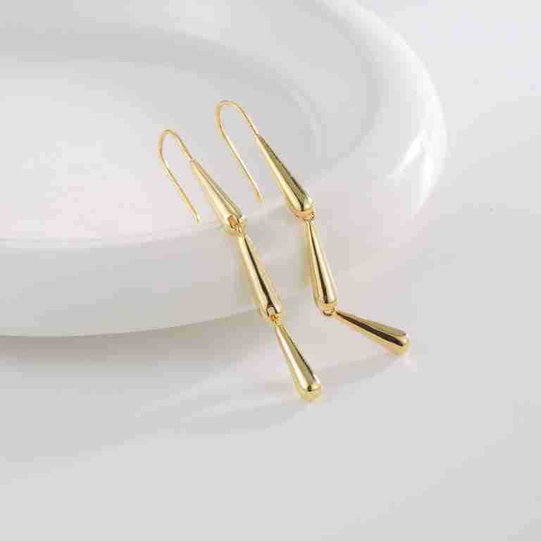E0707 Design Sense Water Drop Streamline Long Hook Earrings Vintage Minimalist Earrings