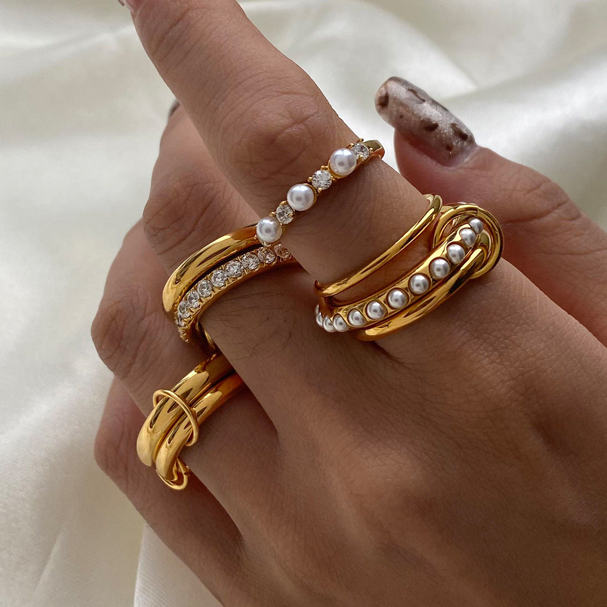 Stackable Pearl Rings Non-Fading Jewelry Stainless Steel