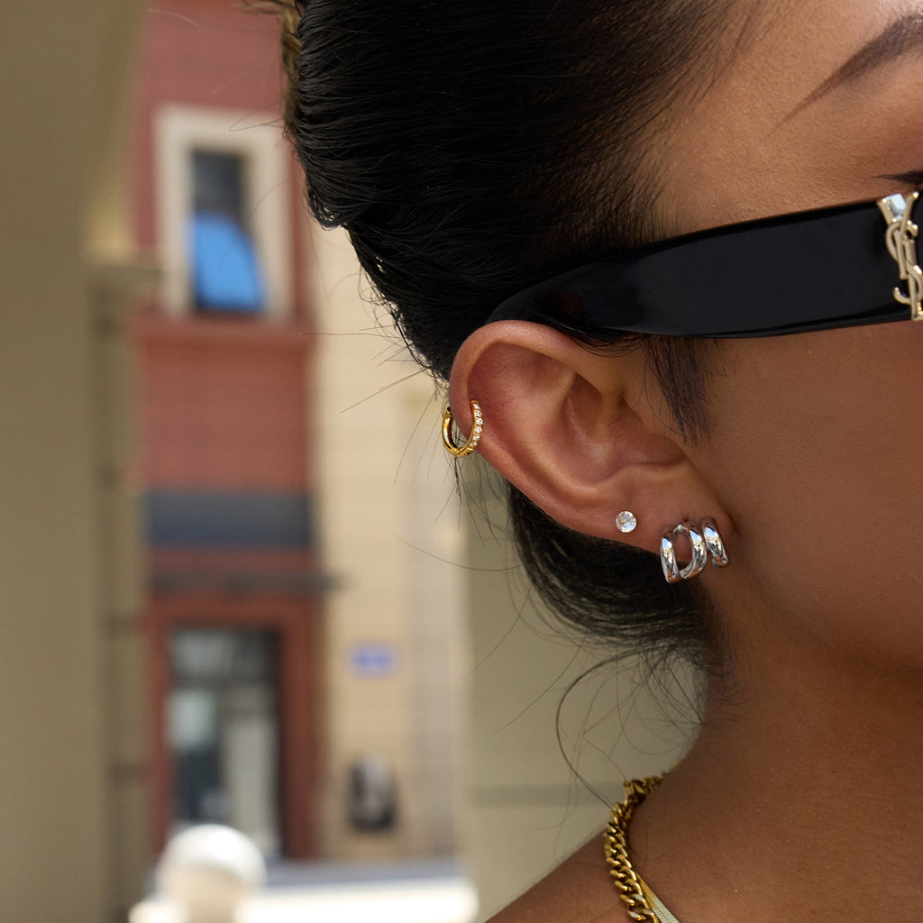 14K Gold Stainless Steel Three-Layer Hollow Earrings Jewelry for Women