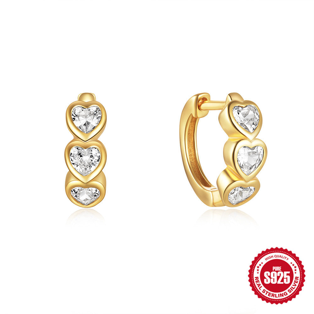 New925Sterling Silver Heart-Shaped Diamond-Studded Hoop Earrings for Women Hot-Selling Heart-Shaped Earrings