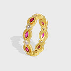 R0427 Fashion Heart Red Purple Two-tone Zircon Ring for Women Copper Gold-plated Ring