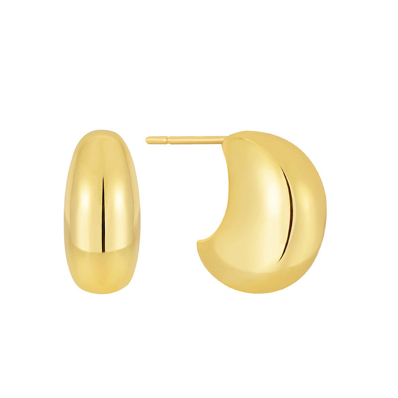 E0614 Minimalist Design Moon-Shaped Earrings for Women, Brass Gold-Plated, Cool and Simple Style Stud Earrings