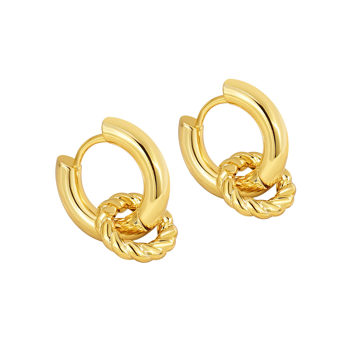 E0298 Vintage Double Loop Interlocking Earrings for Women Exaggerated Fashion Braided Hoop Earrings