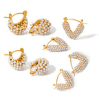 18k Gold Stainless Steel/Hollow Basket Inlaid Rhinestone Earrings Unique Design Fashion Shell Pearl Earrings for Women