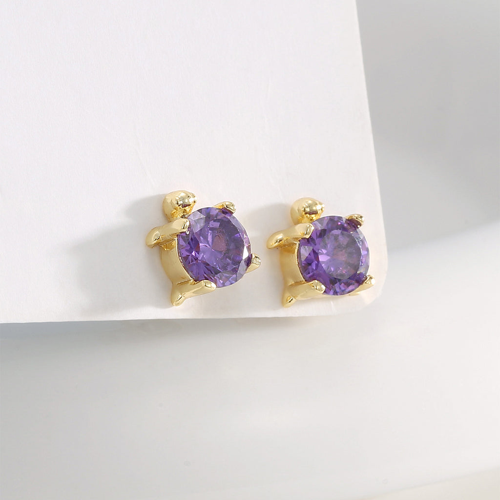 E0769 Creative Design Turtle Earrings for Women Gold-Plated with Purple Zirconia