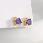E0769 Creative Design Turtle Earrings for Women Gold-Plated with Purple Zirconia