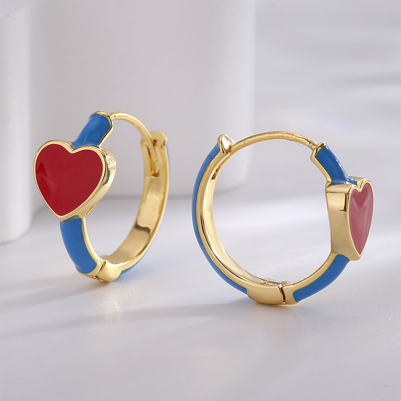 E0697 Fashion Heart Color-Block Resin Earrings for Women Simple Cute Heart-Shaped Earrings