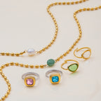 Golden Bean Pearl Necklace Jewelry Stainless Steel Natural Stone Ring