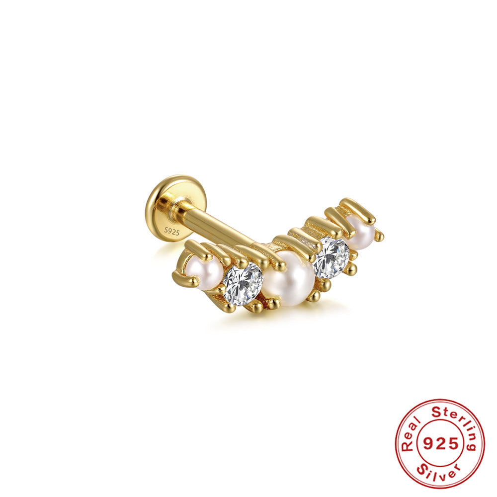 S925Sterling Silver Butterfly Inlaid Diamond Pearl Spiral Ear Cuff Hot Sale16G Flat Head Piercing Ear Cuff Jewelry