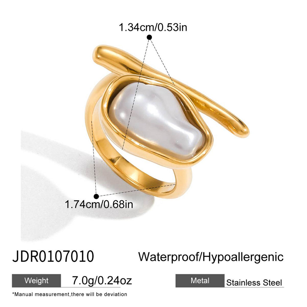 Imitation Baroque Pearl Ring Non-Fading Stainless Steel Autumn Winter Jewelry for Women