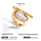 Imitation Baroque Pearl Ring Non-Fading Stainless Steel Autumn Winter Jewelry for Women