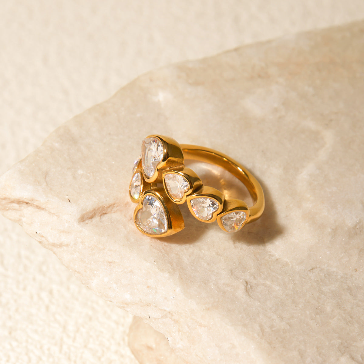 18K Gold-Tone Heart Cubic Zirconia Open Stainless Steel Ring for boutique wholesale jewelry collections