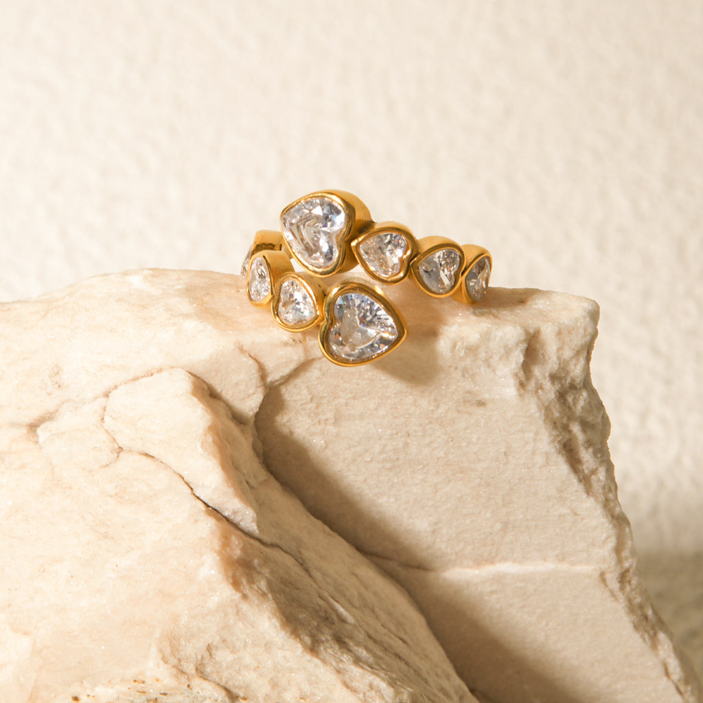 18K Gold-Tone Heart Cubic Zirconia Open Stainless Steel Ring featuring cubic zirconia detailing