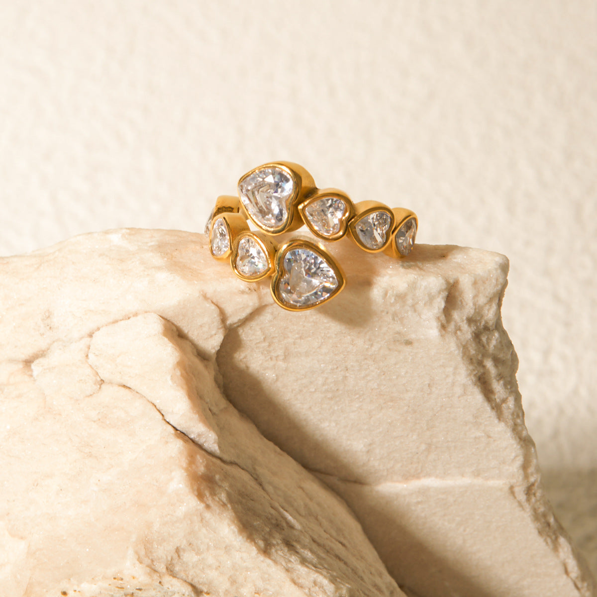 18K Gold-Tone Heart Cubic Zirconia Open Stainless Steel Ring featuring cubic zirconia detailing