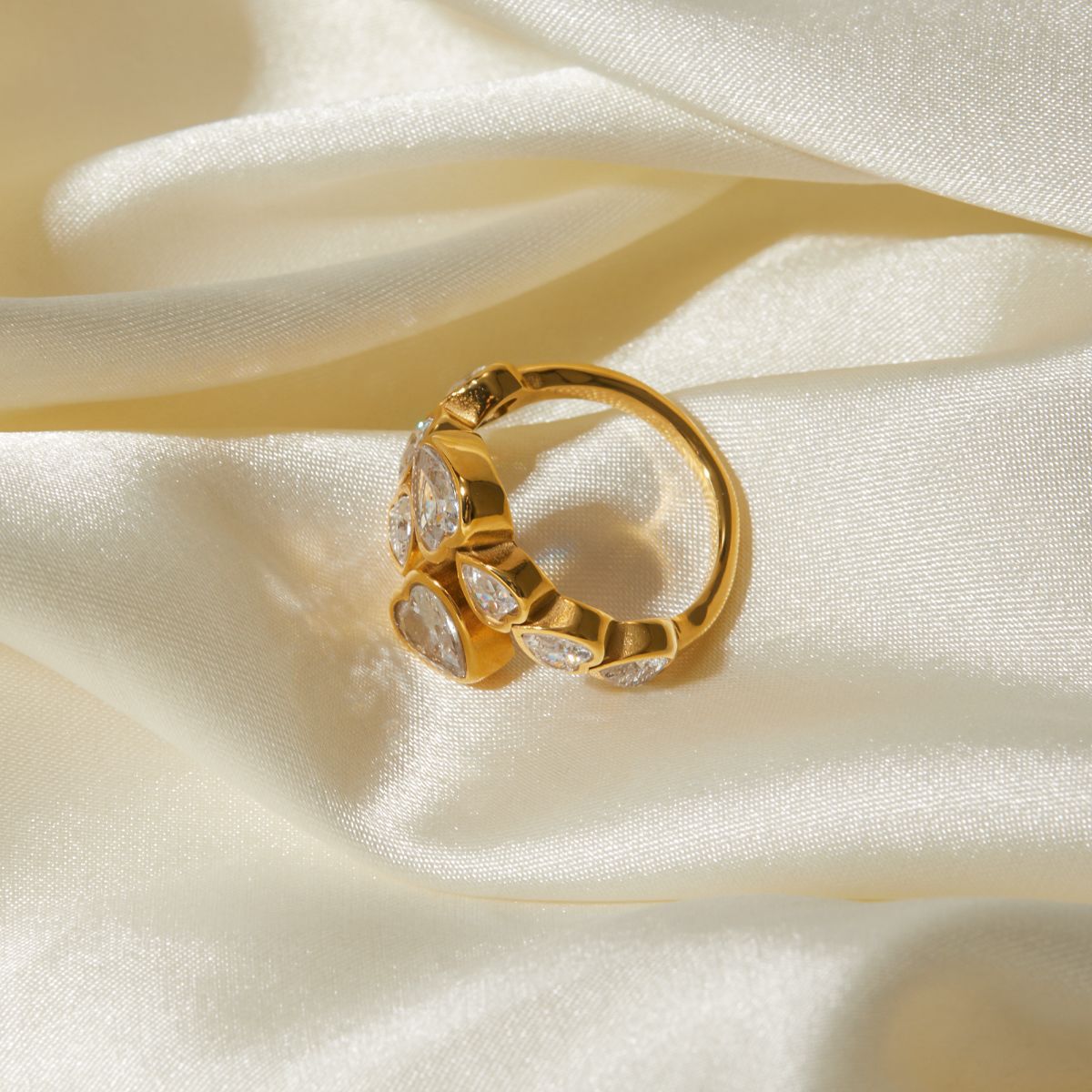 18K Gold-Tone Heart Cubic Zirconia Open Stainless Steel Ring with cubic zirconia design details