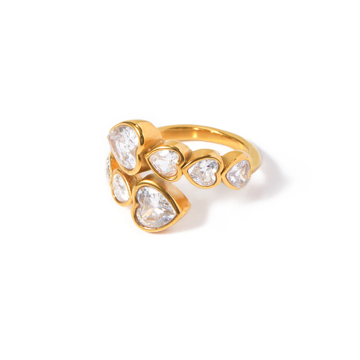 18K Gold-Tone Heart Cubic Zirconia Open Stainless Steel Ring for private-label fashion jewelry buyers