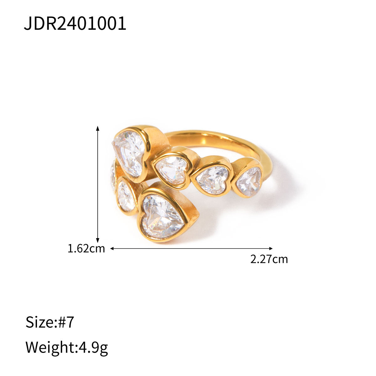 18K Gold-Tone Heart Cubic Zirconia Open Stainless Steel Ring with gold-tone stainless steel construction