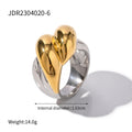 Gold-Plated Stainless Steel Statement Ring with Floral Sculptural Detail — front detail — jewelry finish and design detail