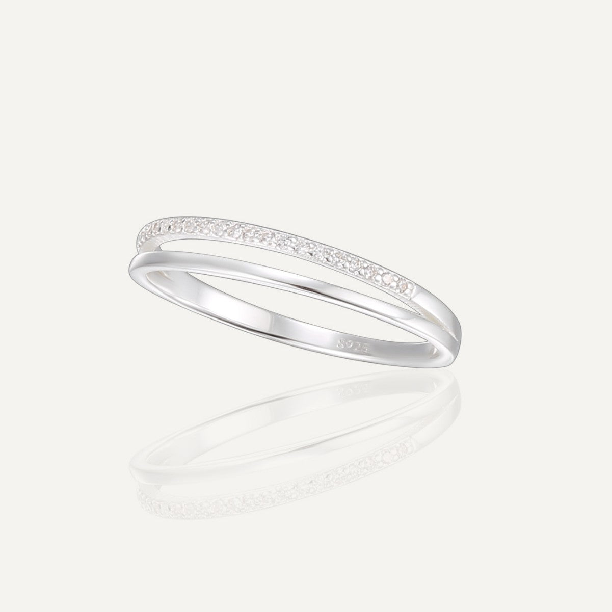 SR0044 S925Silver Micro Inlaid Cross Hollow Ring for Women Simple